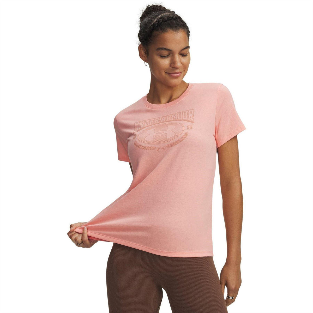 Pink - Front - Under Armour Womens-Ladies Varsity T-Shirt