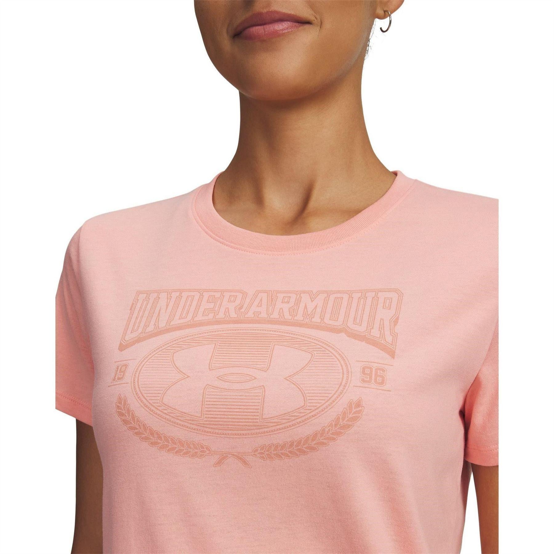 Pink - Side - Under Armour Womens-Ladies Varsity T-Shirt