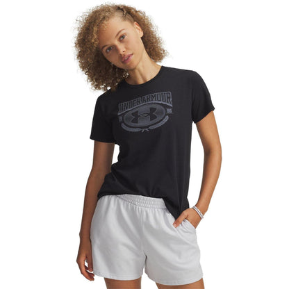 Black-White - Front - Under Armour Womens-Ladies Varsity T-Shirt