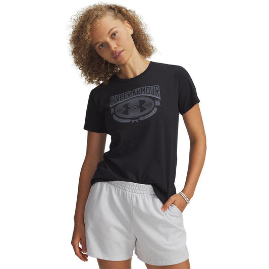 Black-White - Front - Under Armour Womens-Ladies Varsity T-Shirt