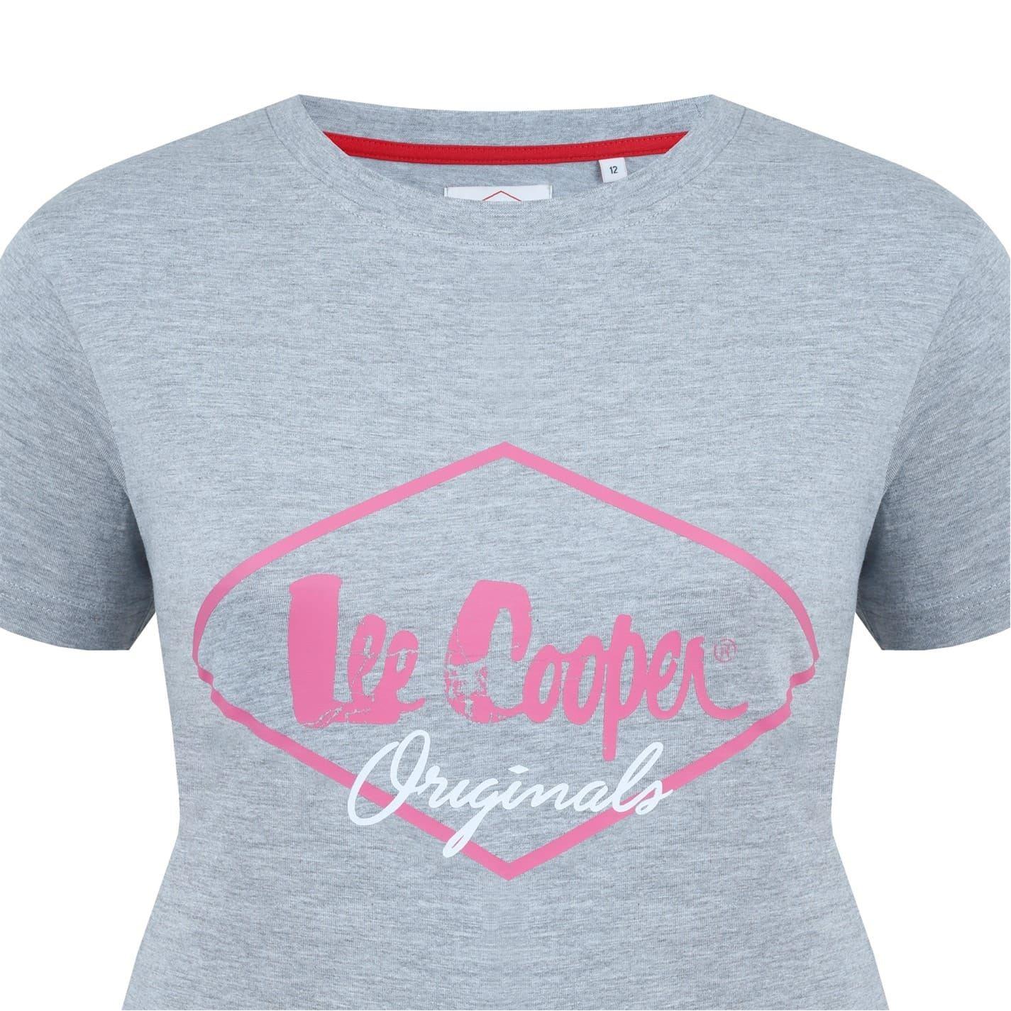 Grey Marl - Side - Lee Cooper Womens-Ladies Diamond Logo T-Shirt