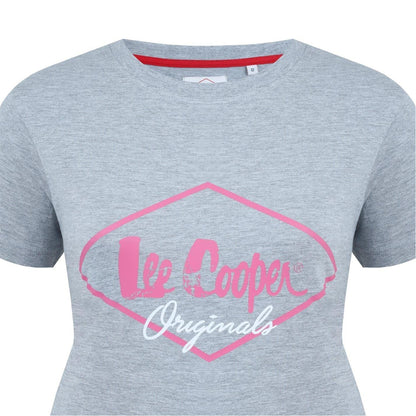 Grey Marl - Side - Lee Cooper Womens-Ladies Diamond Logo T-Shirt