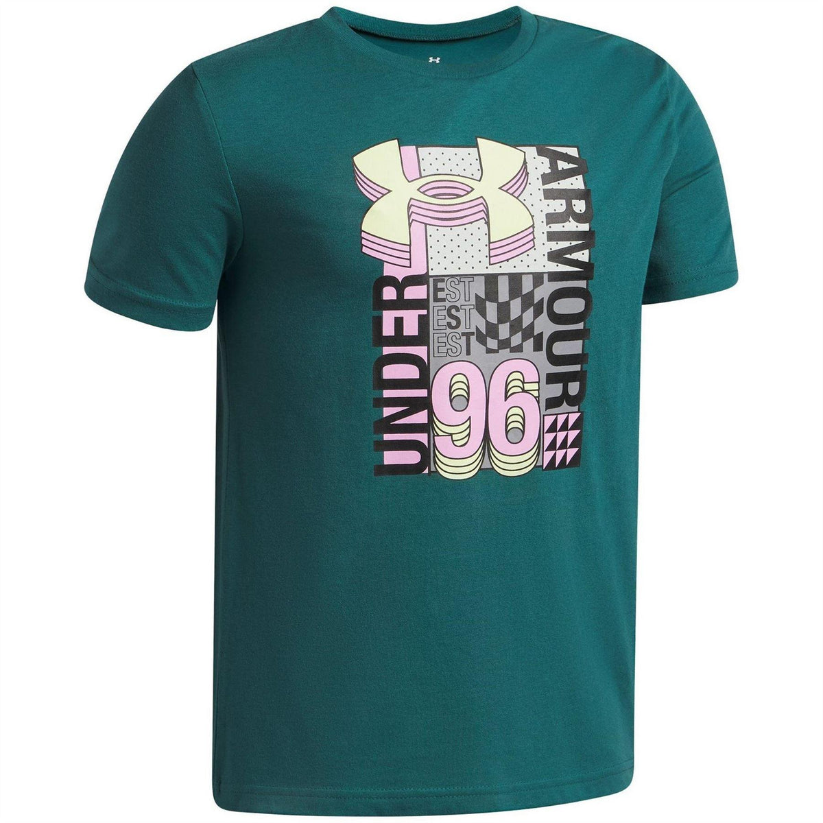 Green-Black - Side - Under Armour Childrens-Kids Wordmark Logo T-Shirt