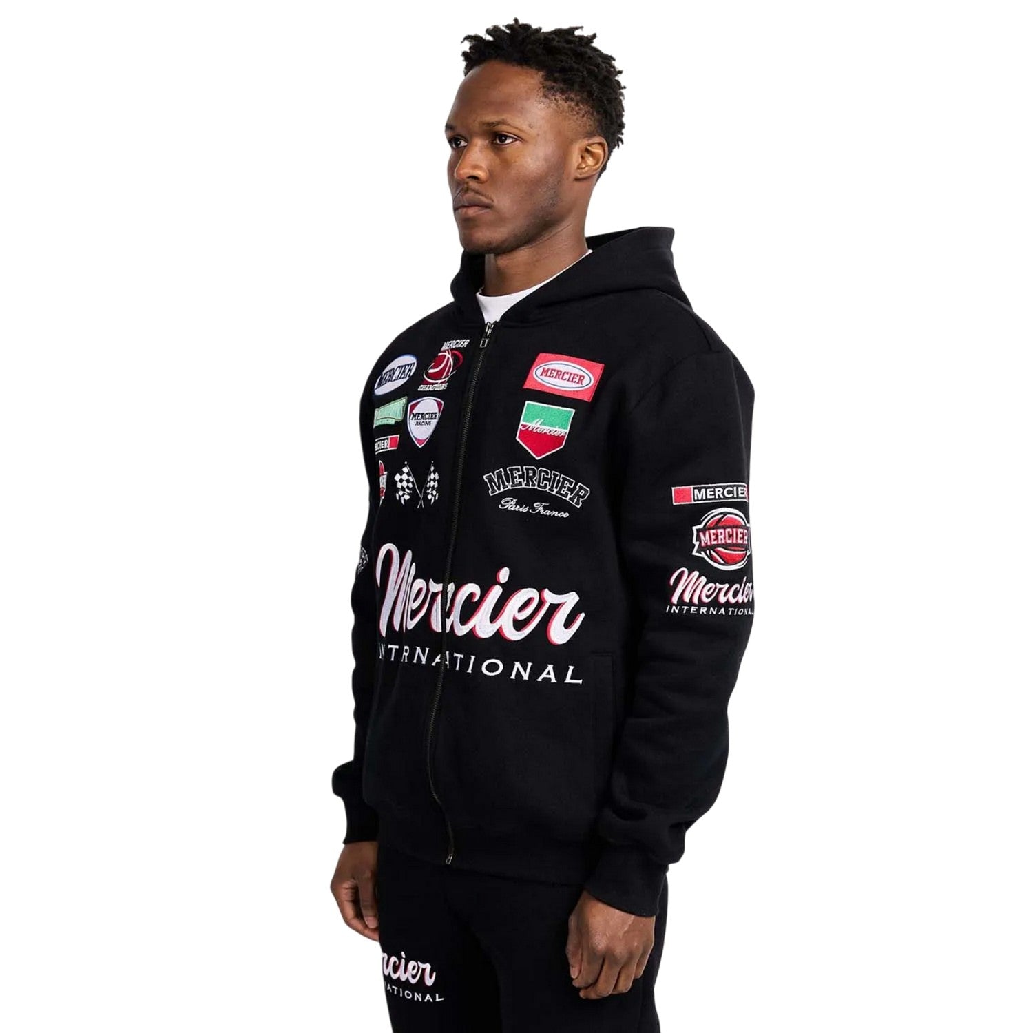 Black - Side - Mercier Mens International Full Zip Hoodie
