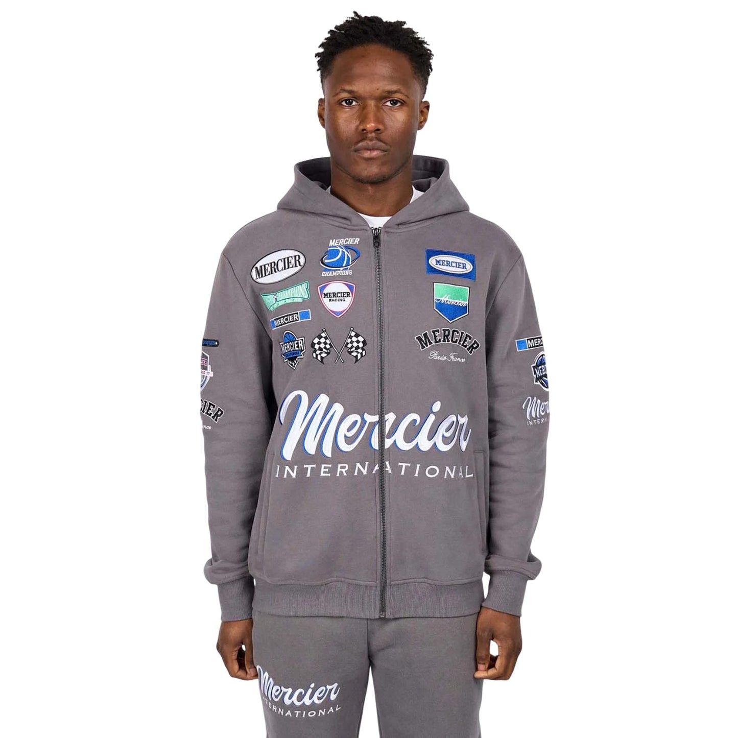 Grey - Front - Mercier Mens International Full Zip Hoodie