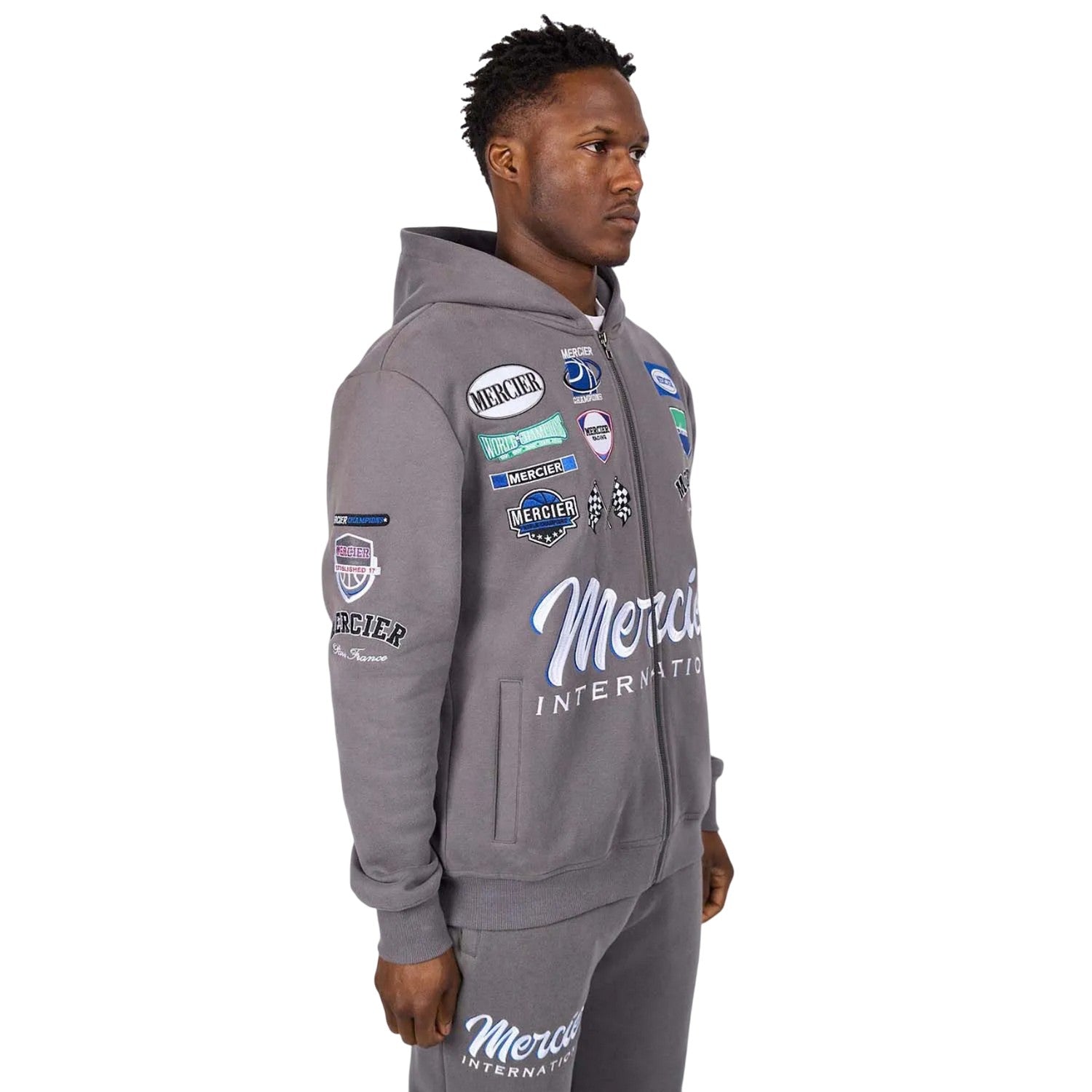 Grey - Back - Mercier Mens International Full Zip Hoodie