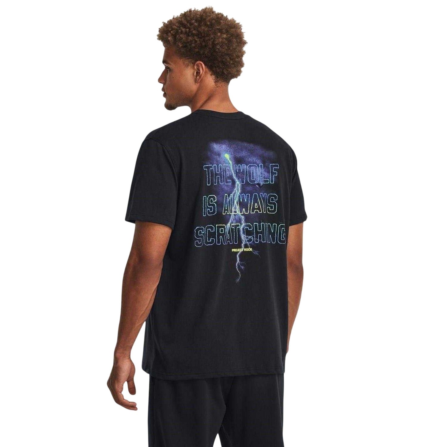 Black - Back - Under Armour Mens Project Rock Wolf Heavyweight T-Shirt