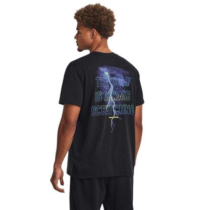 Black - Back - Under Armour Mens Project Rock Wolf Heavyweight T-Shirt