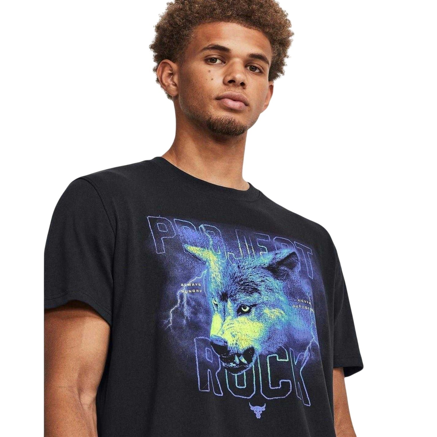 Black - Side - Under Armour Mens Project Rock Wolf Heavyweight T-Shirt