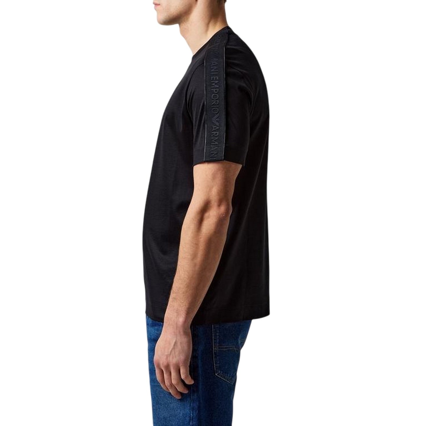 Black - Side - Emporio Armani Mens Tape Logo T-Shirt