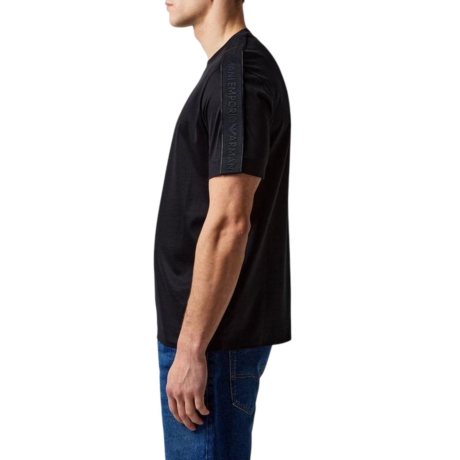 Black - Side - Emporio Armani Mens Tape Logo T-Shirt