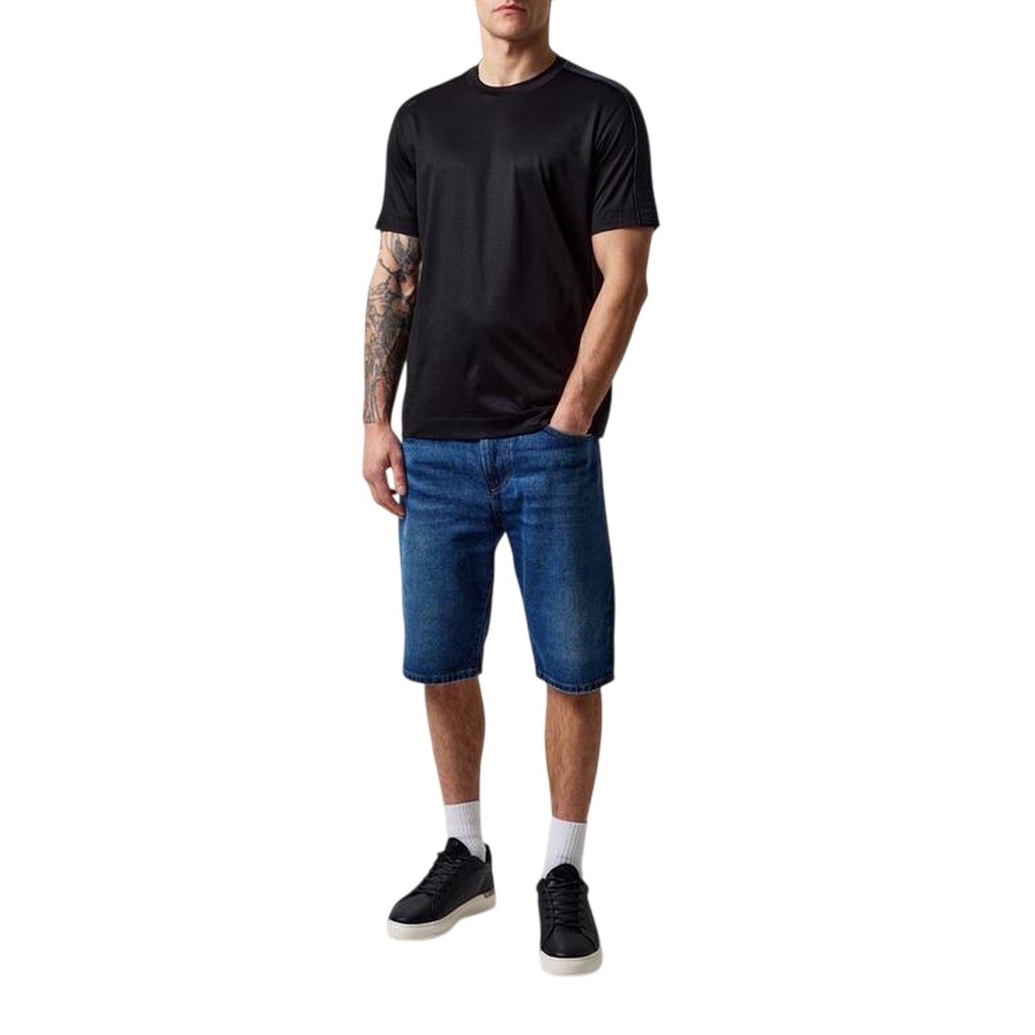 Black - Lifestyle - Emporio Armani Mens Tape Logo T-Shirt