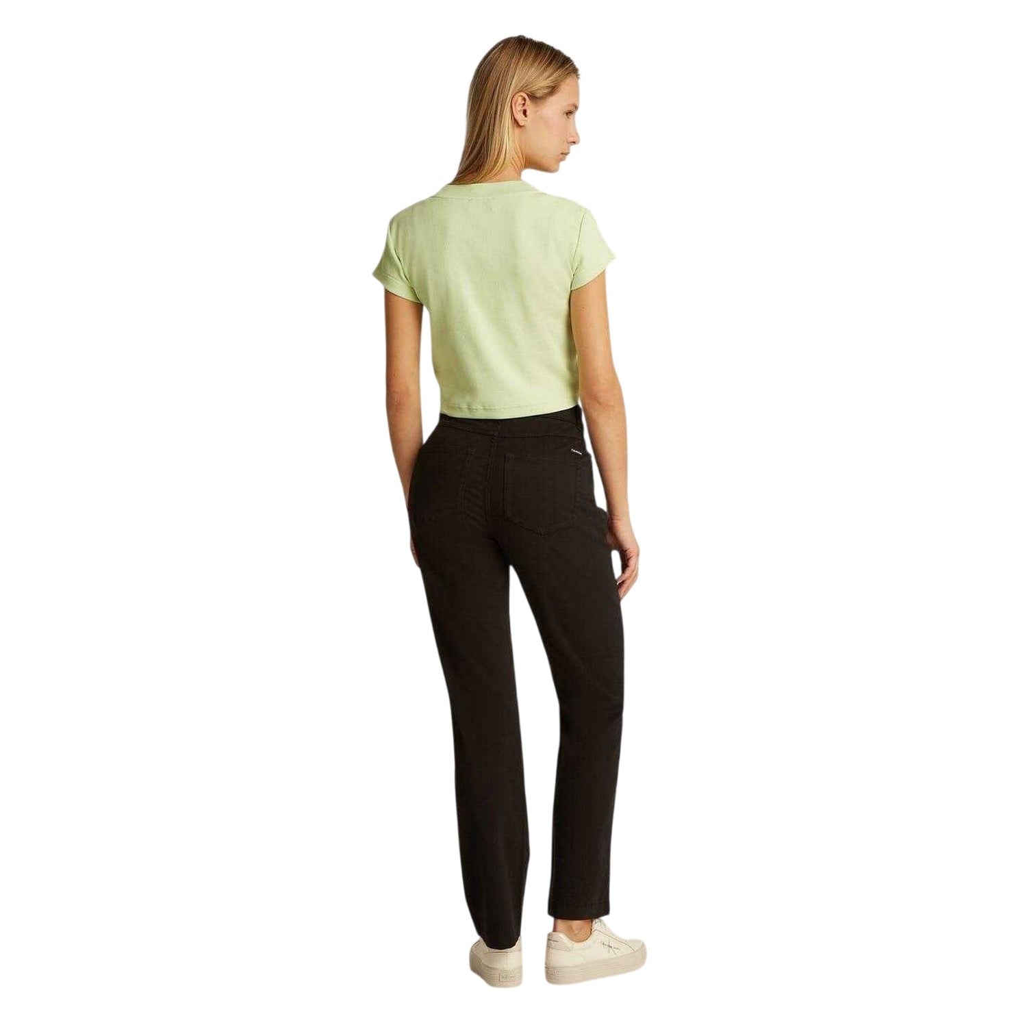 Butterfly Green - Back - Calvin Klein Womens-Ladies Logo Ribbed Slim Crop Top