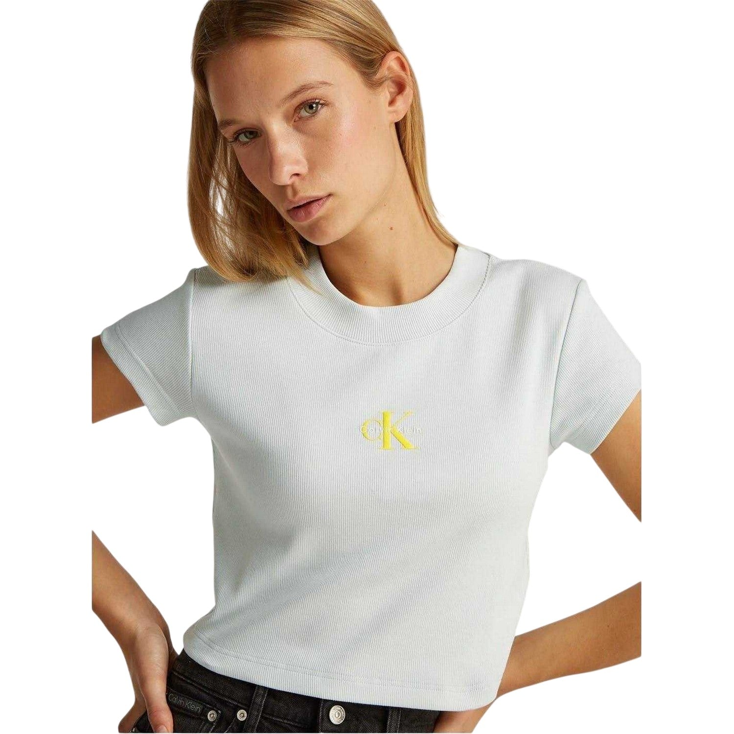 Sprout - Side - Calvin Klein Womens-Ladies Logo Ribbed Slim Crop Top