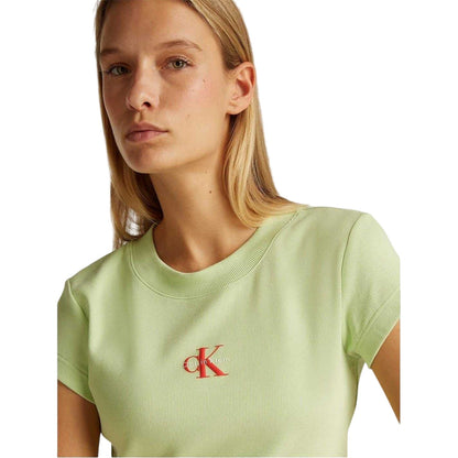 Butterfly Green - Side - Calvin Klein Womens-Ladies Logo Ribbed Slim Crop Top