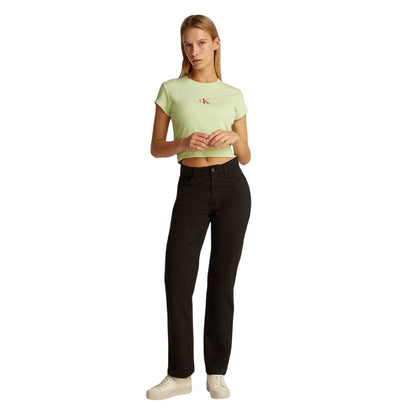 Butterfly Green - Lifestyle - Calvin Klein Womens-Ladies Logo Ribbed Slim Crop Top