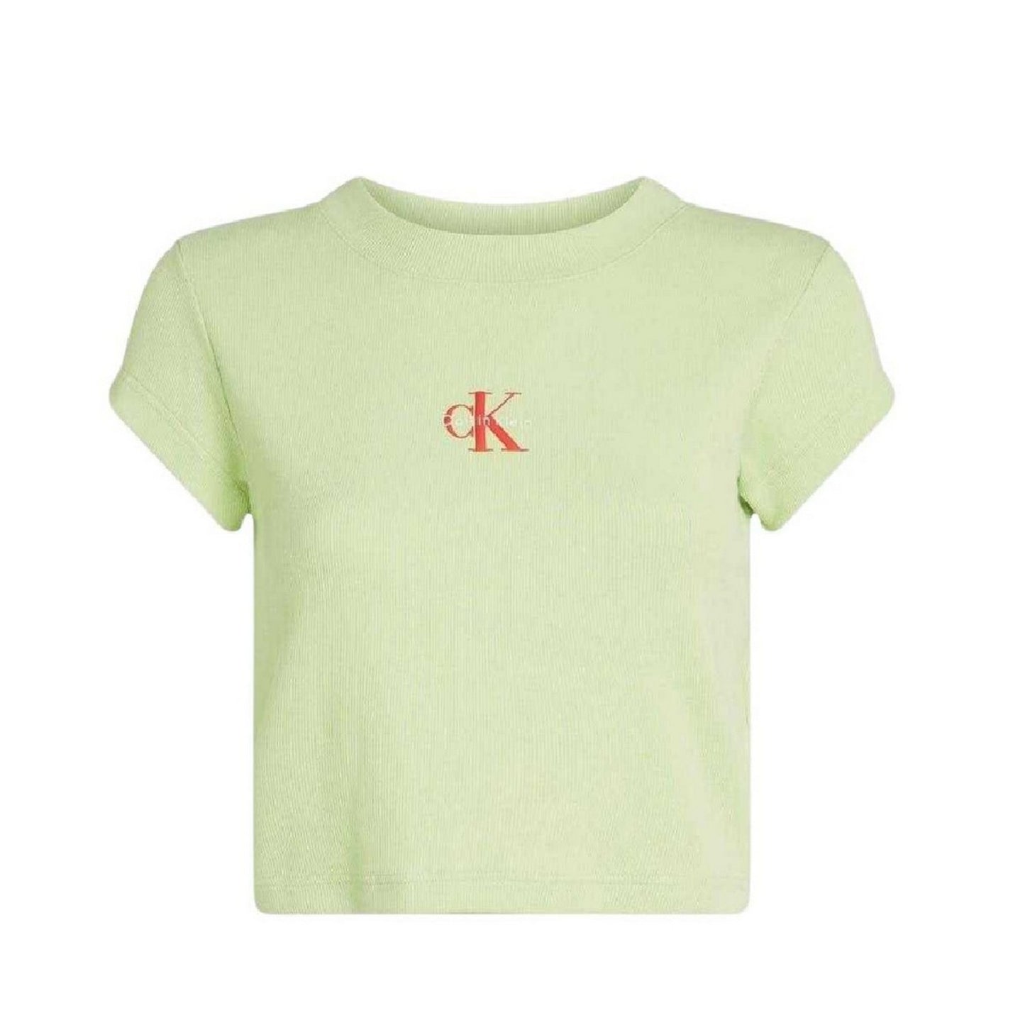 Butterfly Green - Front - Calvin Klein Womens-Ladies Logo Ribbed Slim Crop Top
