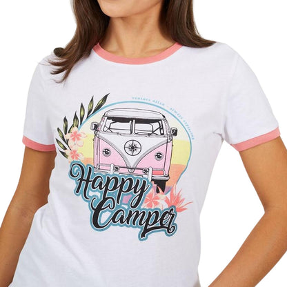 White-Coral - Side - Brave Soul Womens-Ladies Happy Camper T-Shirt