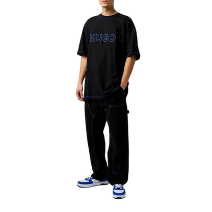 Black - Lifestyle - Hugo Mens Embroidered Logo Stitched T-Shirt