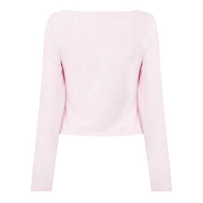 Pastel Pink - Back - Hugo Womens-Ladies Rhinestone Logo Long-Sleeved T-Shirt