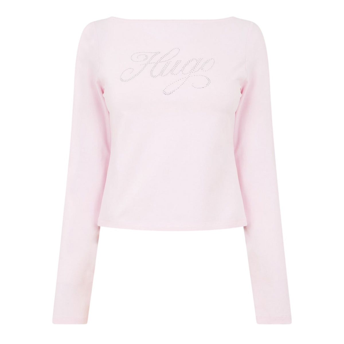 Pastel Pink - Front - Hugo Womens-Ladies Rhinestone Logo Long-Sleeved T-Shirt