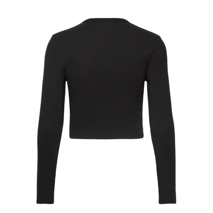 Black - Back - Hugo Womens-Ladies Stacked Logo Slim Long-Sleeved Crop Top