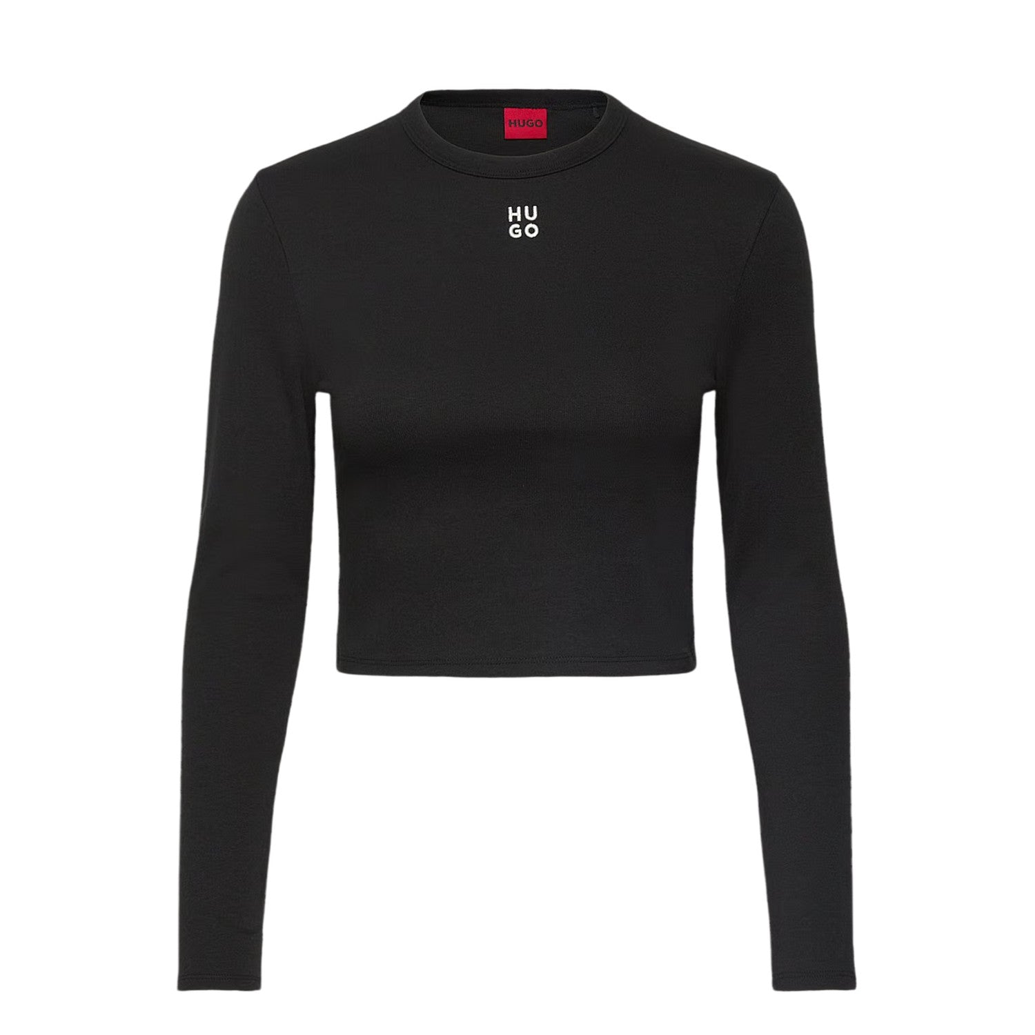 Black - Front - Hugo Womens-Ladies Stacked Logo Slim Long-Sleeved Crop Top