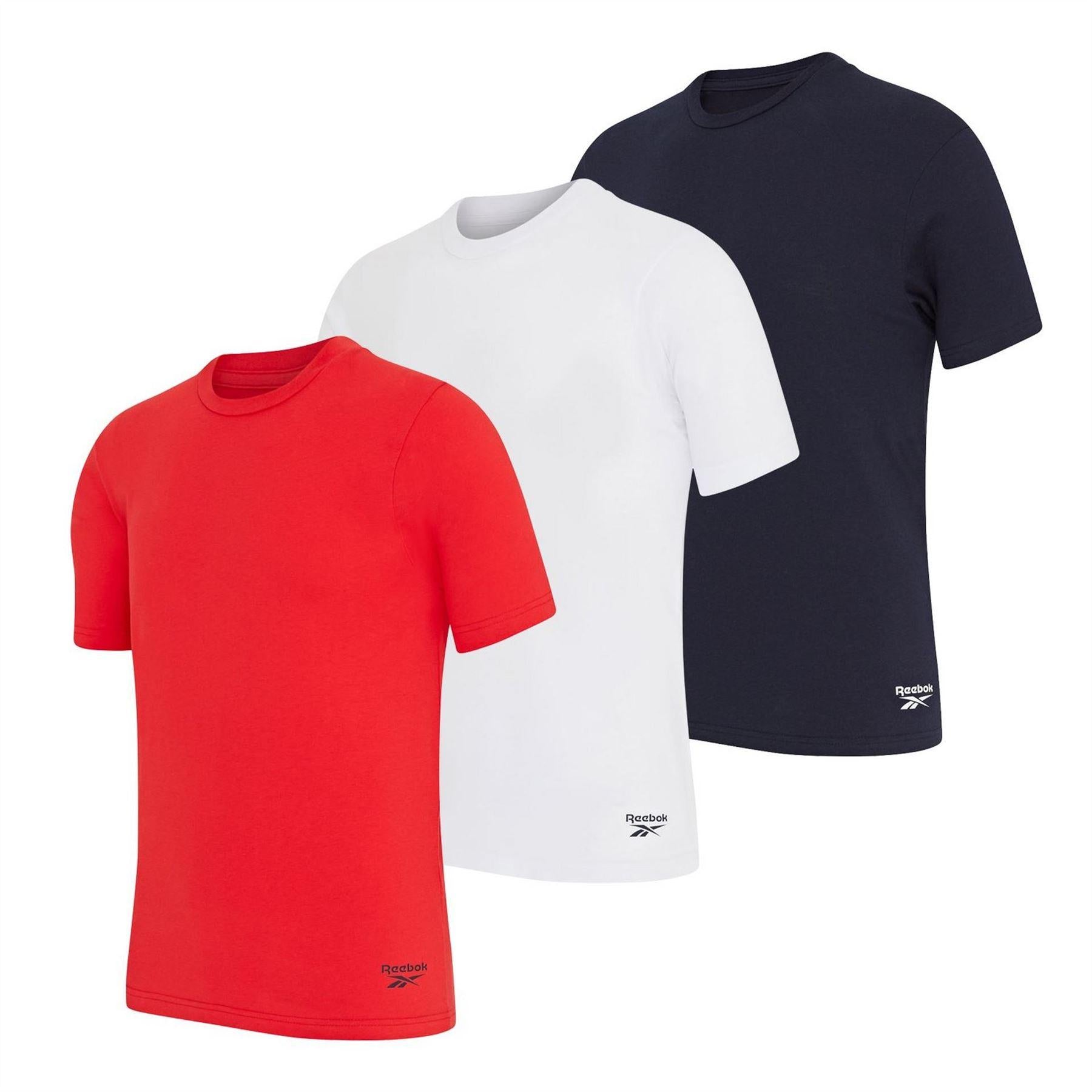 Red-White-Navy - Front - Reebok Mens Santo T-Shirt (Pack of 3)