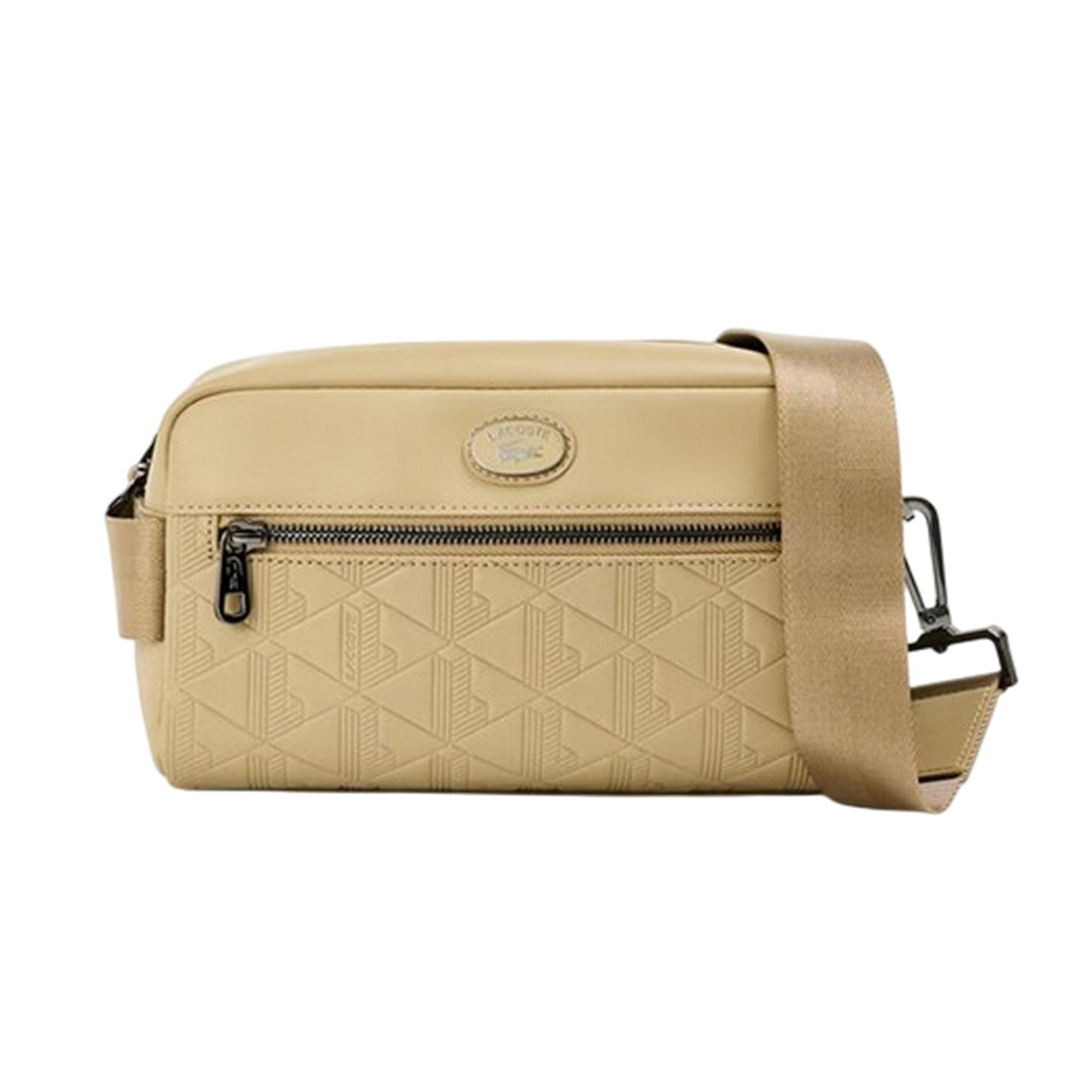 Beige - Front - Lacoste Geometric Pattern Leather Crossbody Bag