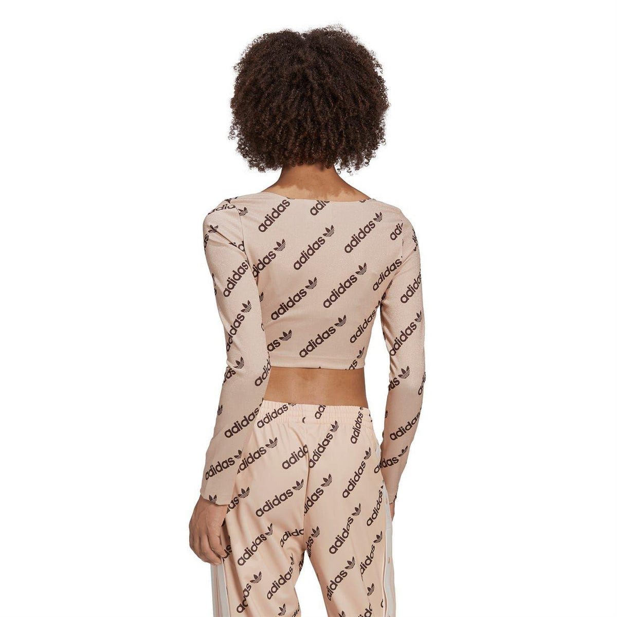 Beige - Back - Adidas Womens-Ladies Originals Square Neck Long-Sleeved Crop Top