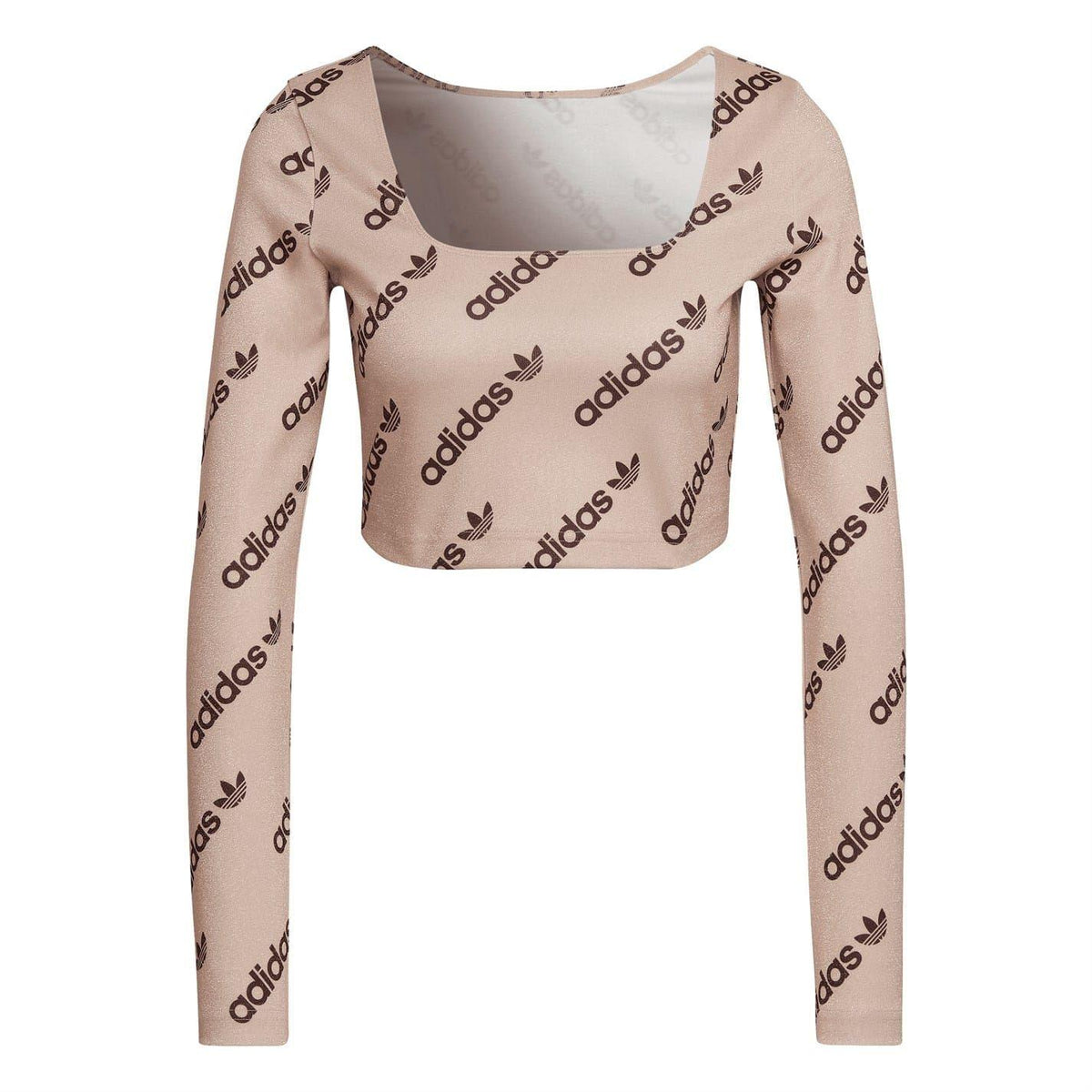 Beige - Front - Adidas Womens-Ladies Originals Square Neck Long-Sleeved Crop Top