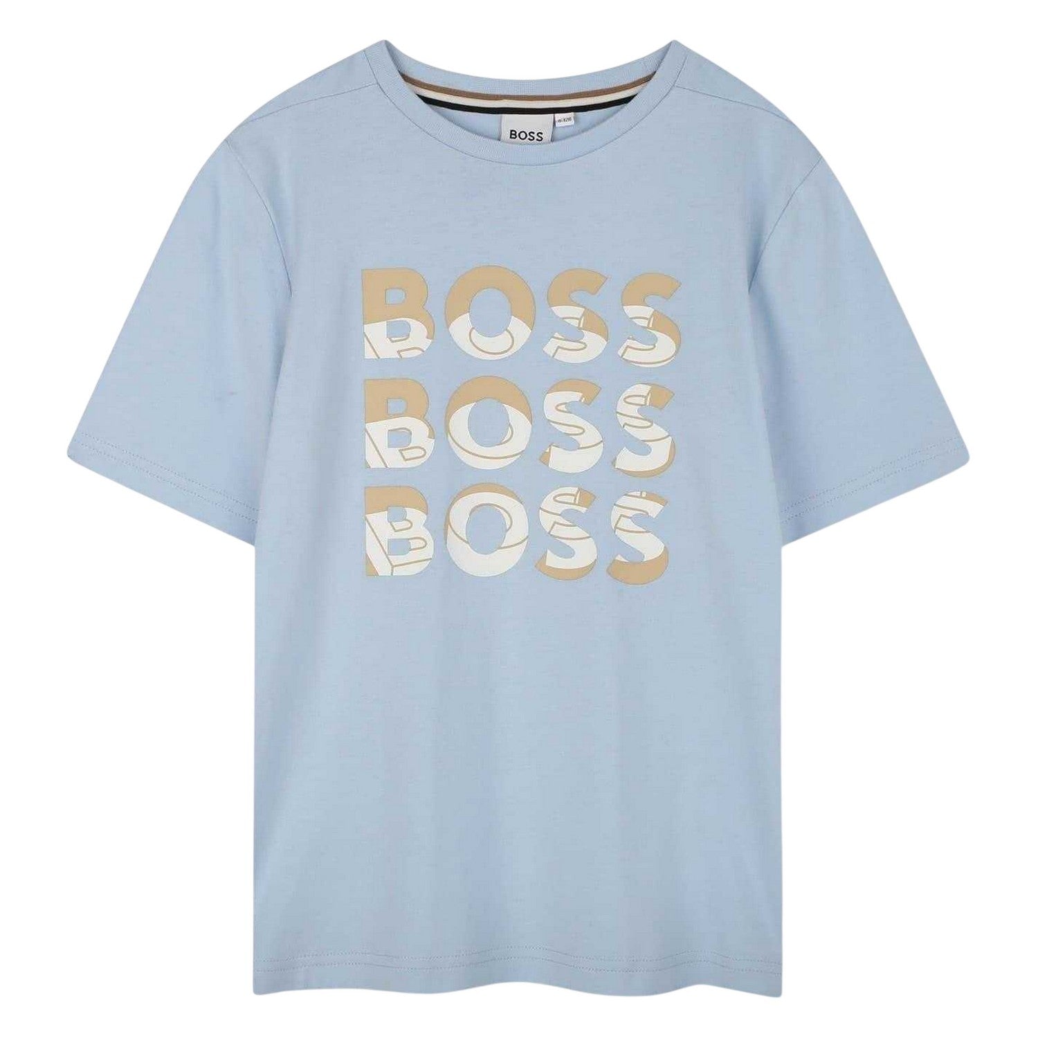 Persian Blue - Front - Boss Childrens-Kids Stacked Logo Crew Neck T-Shirt