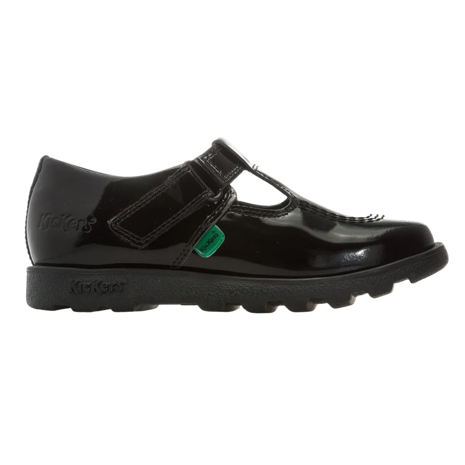 Black - Side - Kickers Girls Fragma Patent Leather T-Bar Shoes