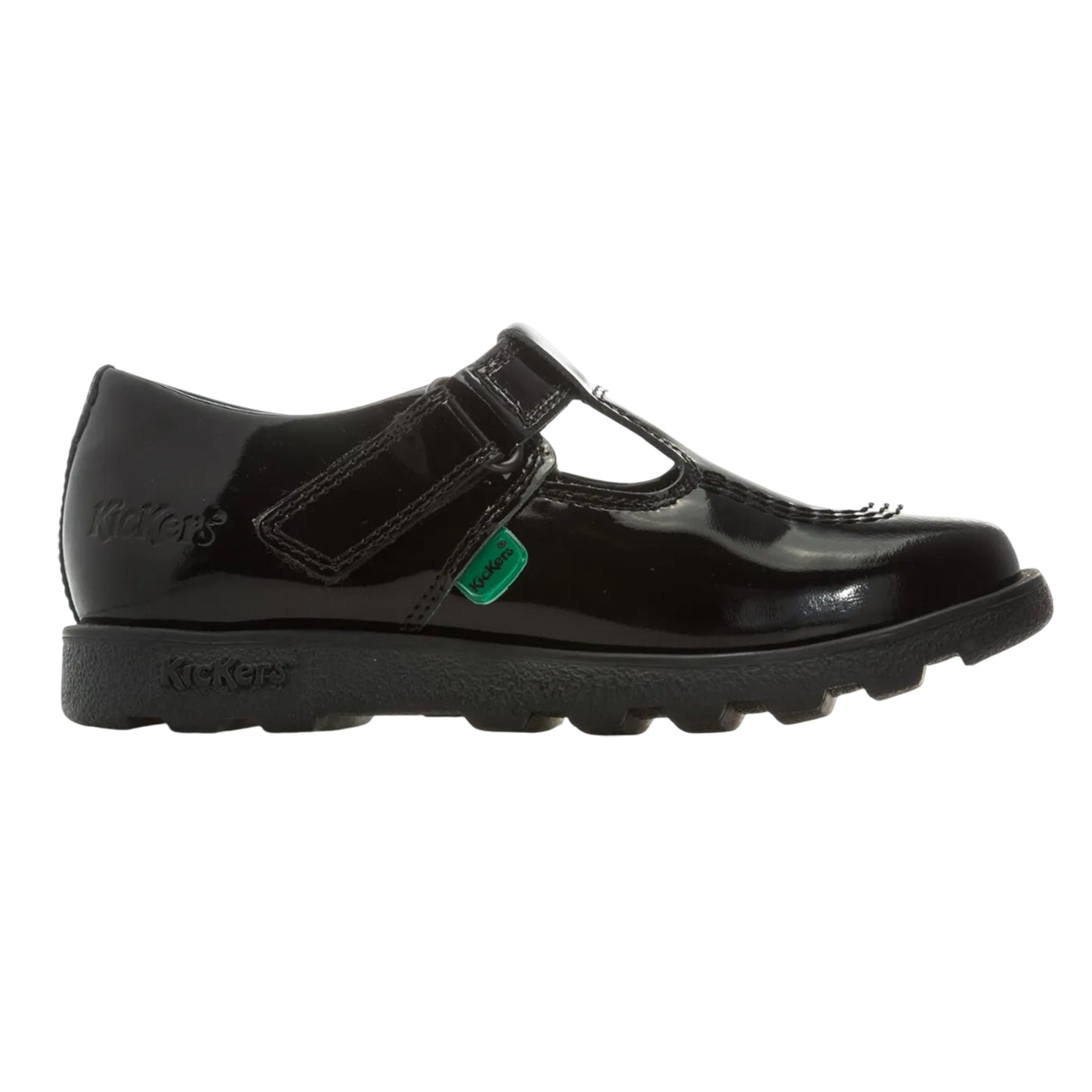 Black - Side - Kickers Girls Fragma Patent Leather T-Bar Shoes