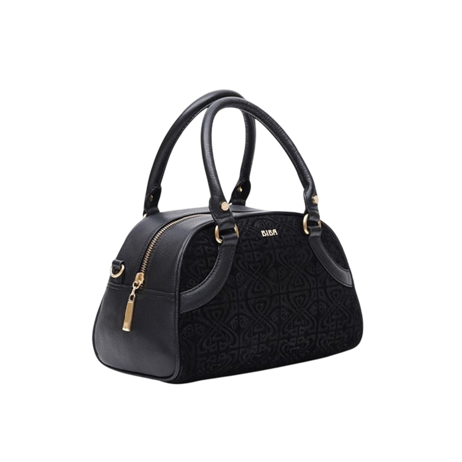 Black - Side - Biba Logo Leather Bowling Bag