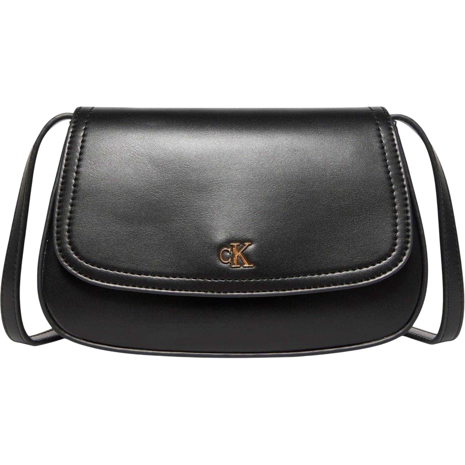 Black - Front - Calvin Klein Logo Saddle Bag