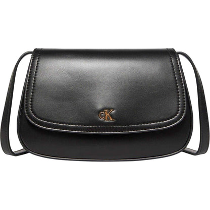 Black - Front - Calvin Klein Logo Saddle Bag