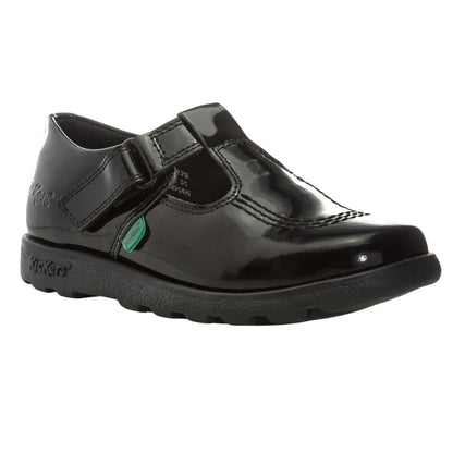 Black - Front - Kickers Girls Fragma Patent Leather T-Bar Shoes