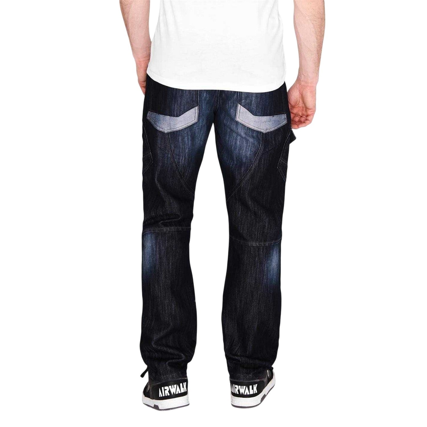 Dark Wash - Back - Airwalk Mens Belted Cargo Jeans
