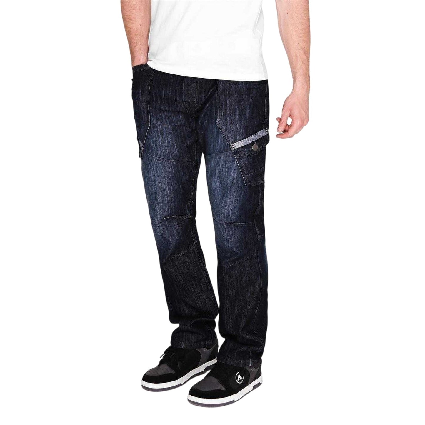 Dark Wash - Pack Shot - Airwalk Mens Belted Cargo Jeans