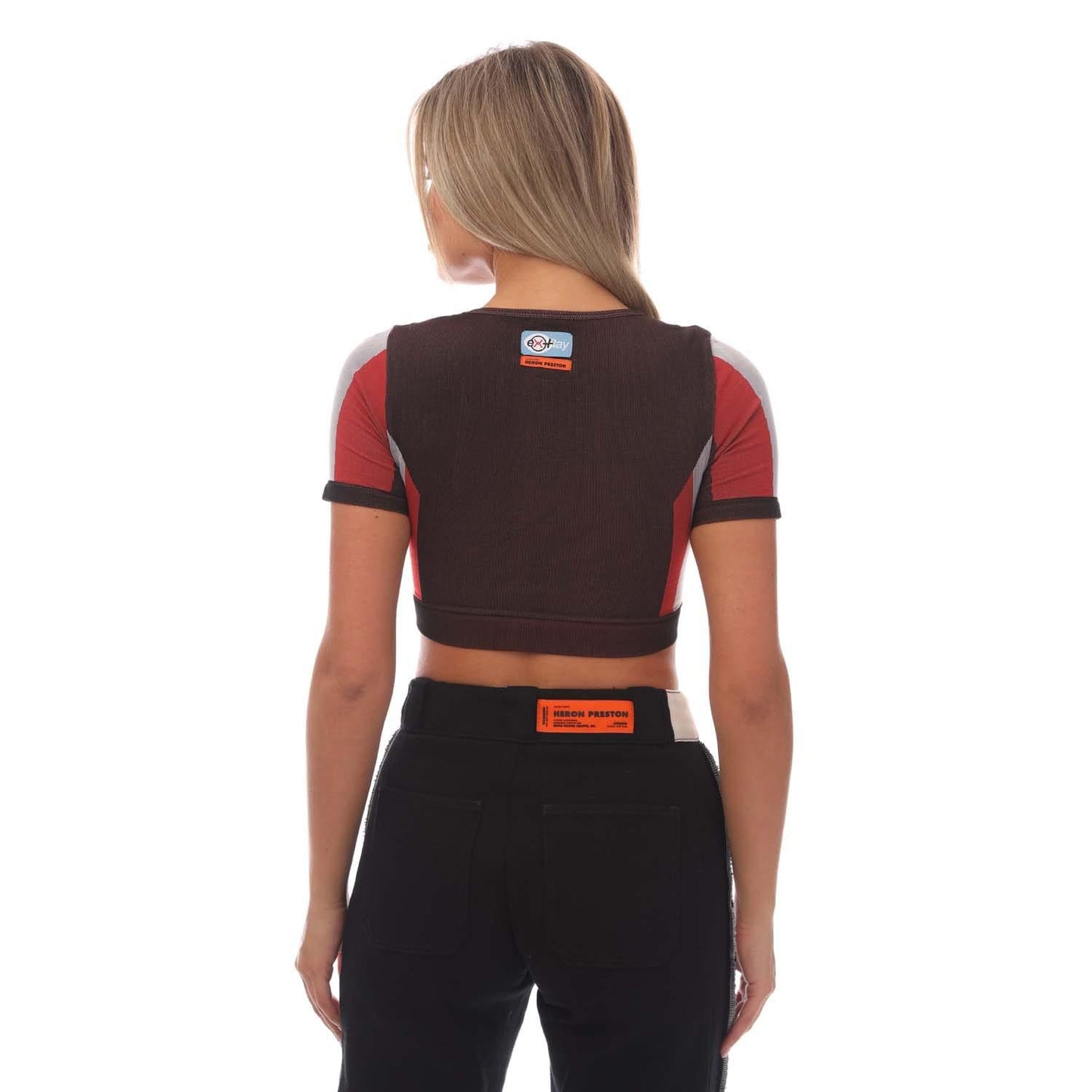 Black-Red - Back - Heron Preston Womens-Ladies Ex Ray 3D Ribbed Crop Top