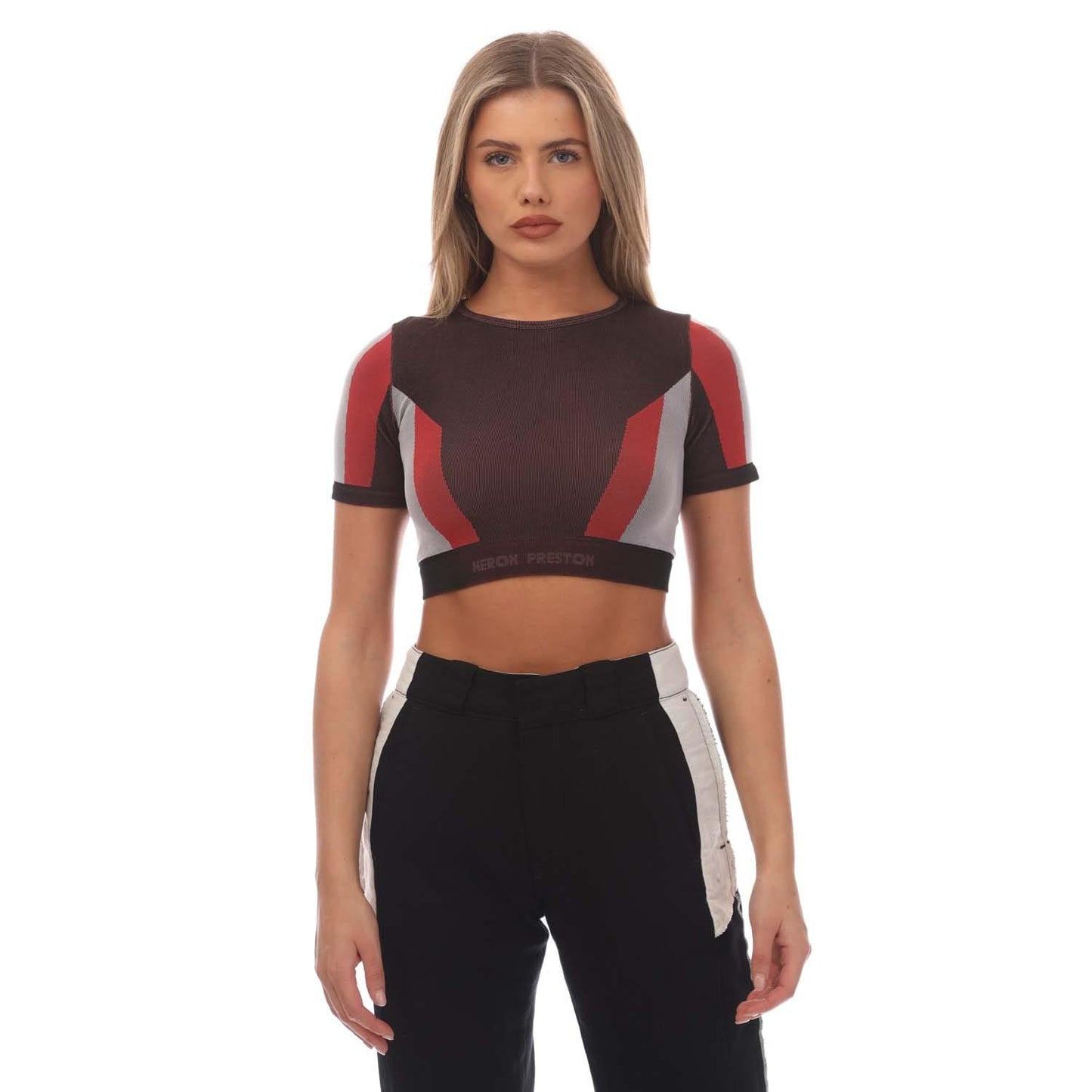 Black-Red - Front - Heron Preston Womens-Ladies Ex Ray 3D Ribbed Crop Top