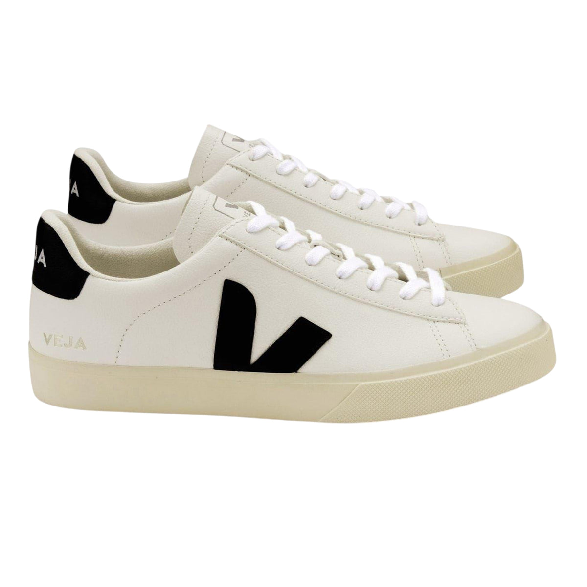 White-Black - Side - Veja Womens-Ladies Campo Leather Trainers