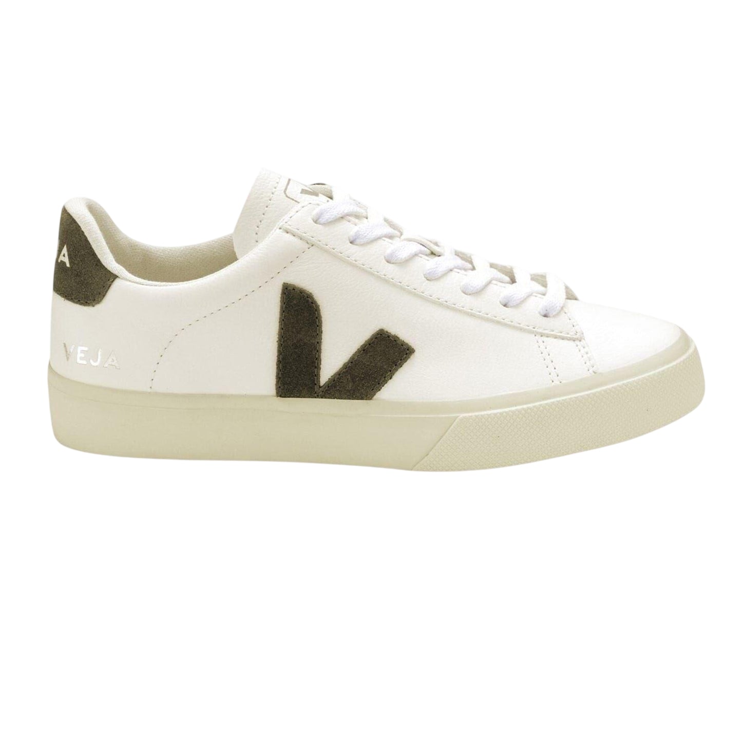 White-Khaki - Front - Veja Womens-Ladies Campo Leather Trainers