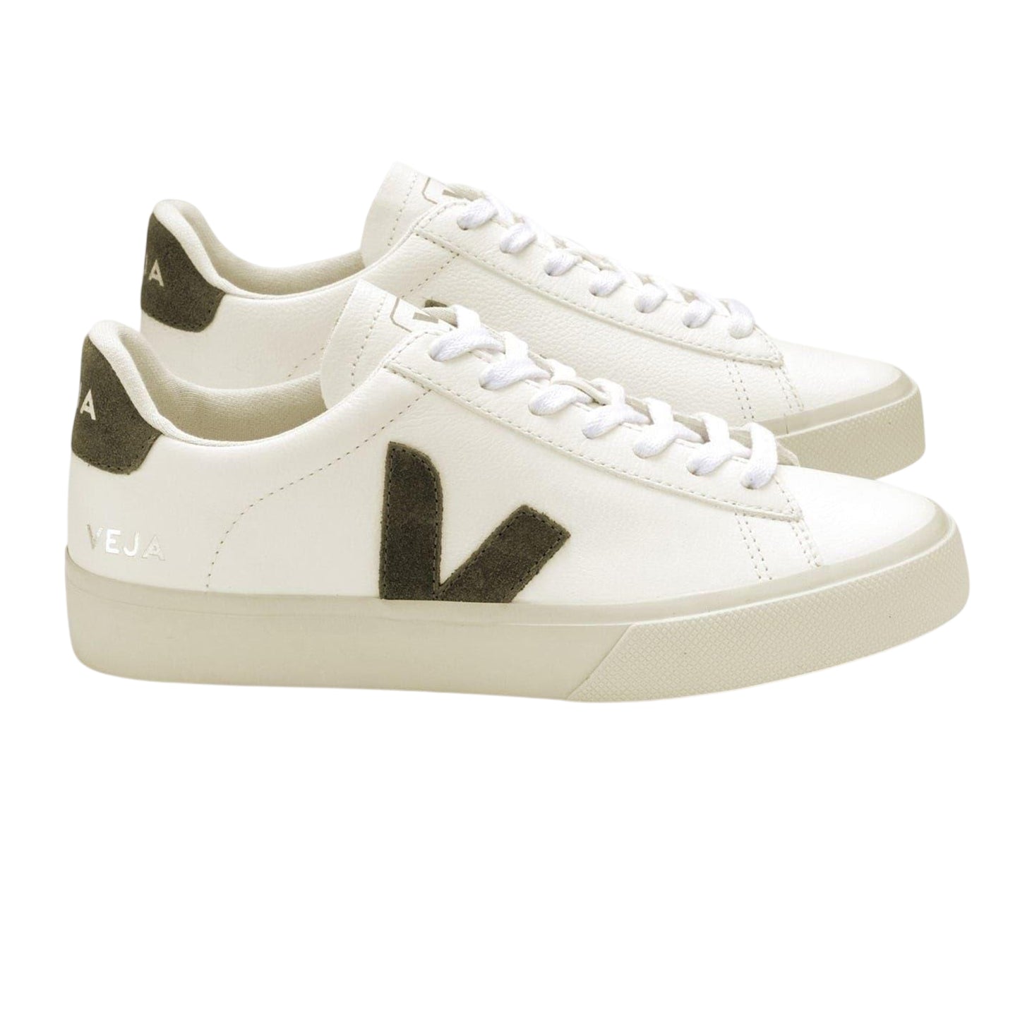 White-Khaki - Side - Veja Womens-Ladies Campo Leather Trainers