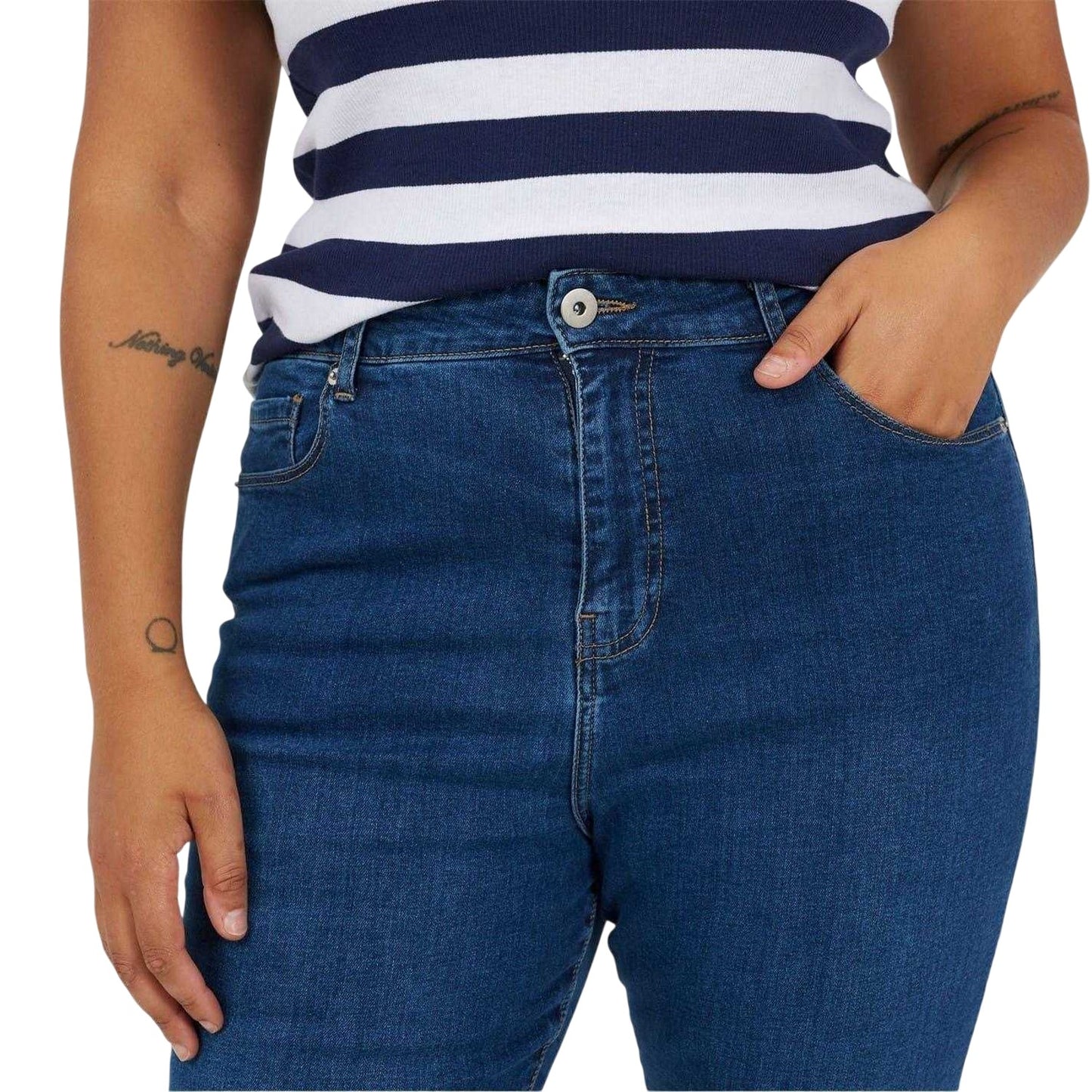 Mid Blue - Side - Brave Soul Womens-Ladies Flared High Waist Plus Jeans