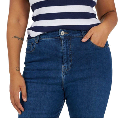 Mid Blue - Side - Brave Soul Womens-Ladies Flared High Waist Plus Jeans