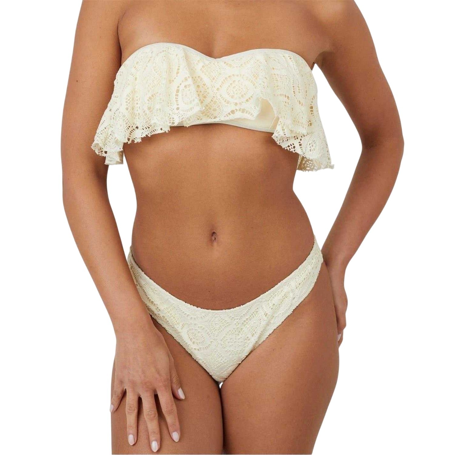 Yellow - Side - Brave Soul Womens-Ladies Crochet Bikini Bottoms