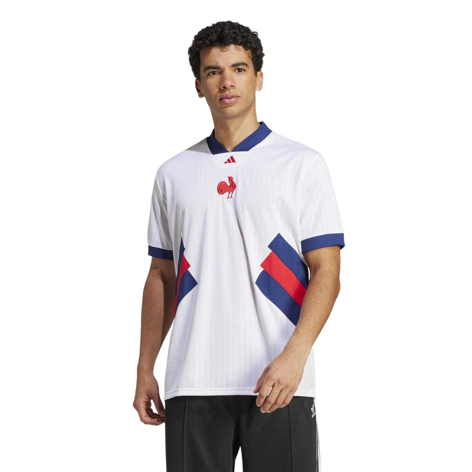 White - Side - Adidas Mens France FFR Short-Sleeved Rugby Shirt