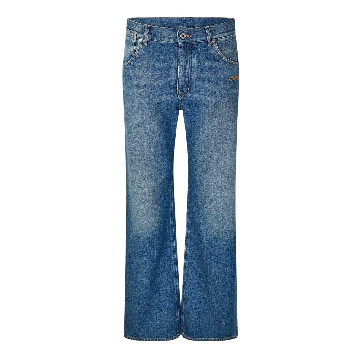 Medium Blue - Front - Off White Mens Wide Leg Relaxed Fit Jeans